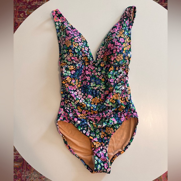 J. Crew V-Neck Ruched One-Piece Swimsuit - Picture 2 of 8